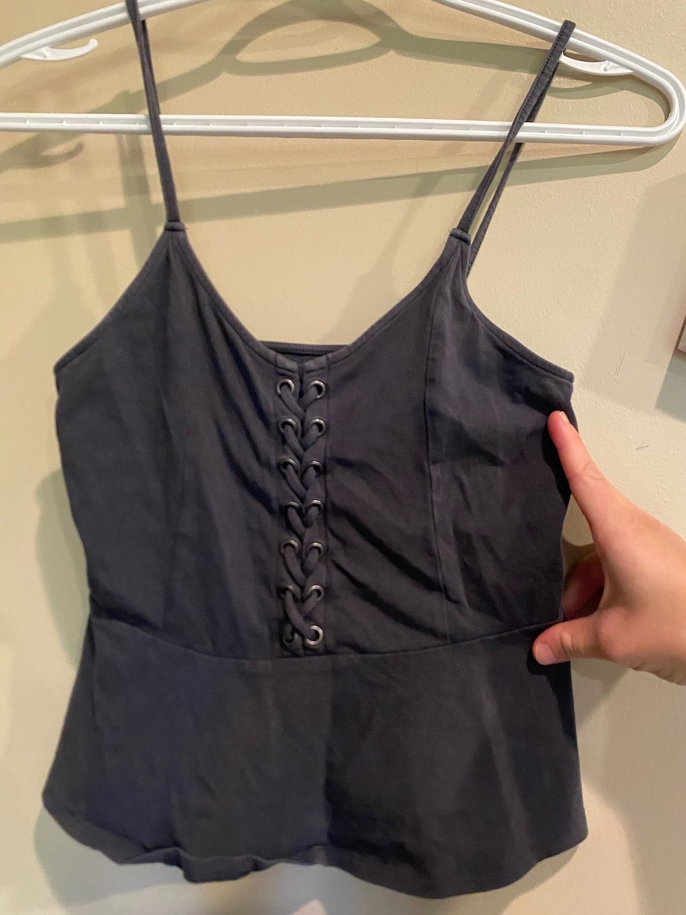Women’s American Eagle Black Lace-Up Peplum Cami